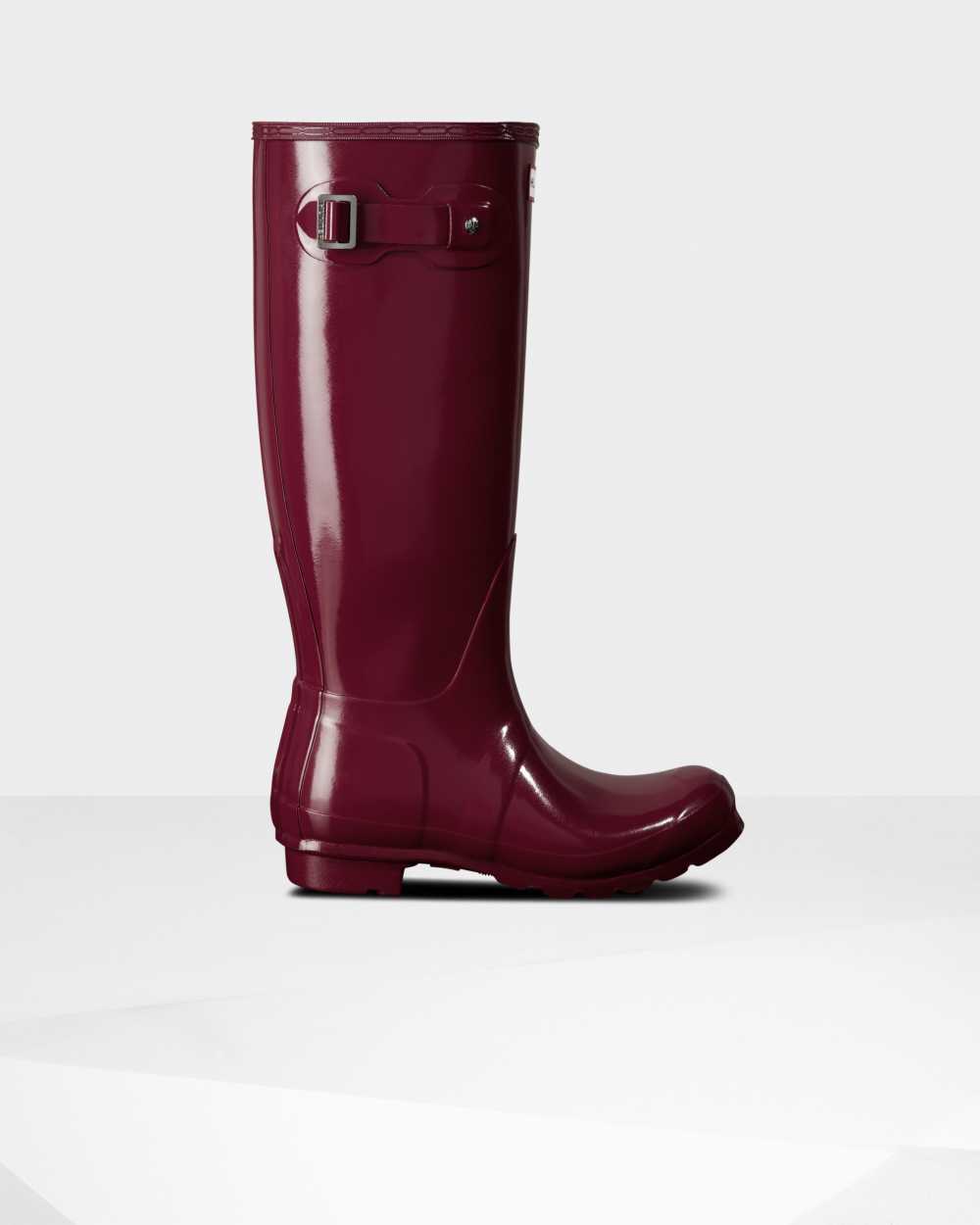 Womens Hunter Original Tall Gloss Rain Boots Claret/Red | XMWVPN-794